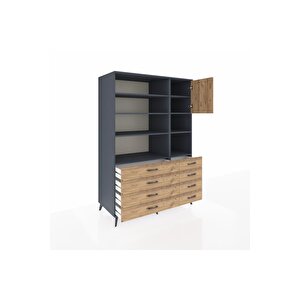 Kronos Dolap 8 Raflı 8 Çekmeceli Tek Kapaklı  132x59x195 Antrasit-çam/çam