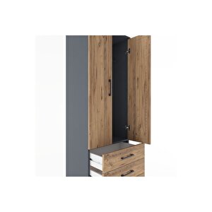 Hyperion Dolap Tek Raflı 3 Çekmeceli Tek Askılı 60x44x182 Antrasit-çam