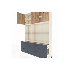 Arges Dolap 8 Raflı 4 Çekmeceli 3 Kapaklı 132x30x195 Aytaşı-çam/antrasit