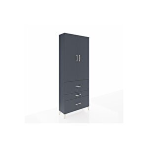 Arges Dolap 2 Raflı 3 Çekmeceli Tek Askılı 88x30x221 Antrasit-antrasit
