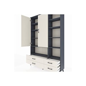 Arges Gardrop 10 Raflı 4 Çekmeceli 2 Kapaklı 132x30x195 Antrasit-aytaşı