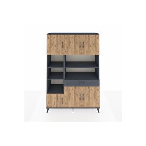 Hyperion Dolap 10 Raflı Tek Çekmeceli 6 Kapaklı 132x44x195 Antrasit-çam/antrasit