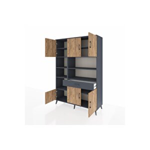 Hyperion Dolap 10 Raflı Tek Çekmeceli 6 Kapaklı 132x44x195 Antrasit-çam/antrasit