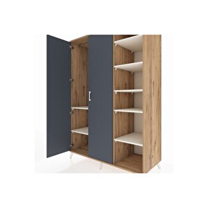 Kronos Dolap 7 Raflı 2 Kapaklı Tek Askılı 132x59x195 Çam-antrasit/aytaşı