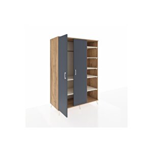 Kronos Dolap 7 Raflı 2 Kapaklı Tek Askılı 132x59x195 Çam-antrasit/aytaşı