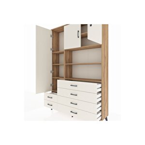 Arges Gardrop 8 Raflı 6 Çekmeceli 3 Kapaklı 132x30x195 Çam-aytaşı