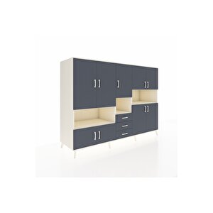Kronos Dolap 13 Raflı 3 Çekmeceli 9 Kapaklı 220x59x163 Aytaşı-antrasit