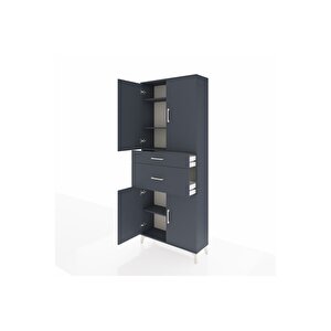 Arges Dolap 4 Raflı 2 Çekmeceli 4 Kapaklı 88x30x221 Antrasit-antrasit