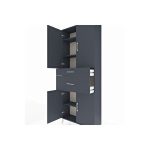 Arges Dolap 4 Raflı 2 Çekmeceli 4 Kapaklı 88x30x221 Antrasit-antrasit