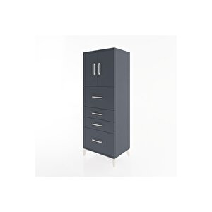 Hyperion Dolap 2 Raflı 4 Çekmeceli 2 Kapaklı 60x44x163 Antrasit-antrasit