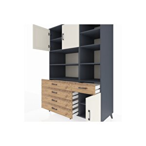 Kronos Dolap 9 Raflı 5 Çekmeceli 3 Kapaklı 132x59x195 Antrasit-aytaşı/çam