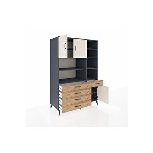Kronos Dolap 9 Raflı 5 Çekmeceli 3 Kapaklı 132x59x195 Antrasit-aytaşı/çam