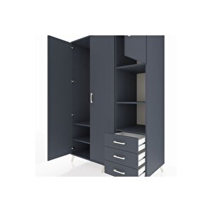 Kronos Dolap 5 Raflı 3 Çekmeceli Tek Askılı 132x59x195 Antrasit-antrasit/antrasit