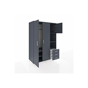 Kronos Dolap 5 Raflı 3 Çekmeceli Tek Askılı 132x59x195 Antrasit-antrasit/antrasit
