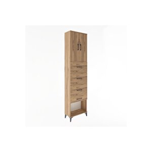 Arges Dolap Tek Raflı 4 Çekmeceli 2 Kapaklı 60x30x243 Çam-çam