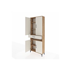 Arges Dolap 5 Raflı Tek Çekmeceli 4 Kapaklı 88x30x221 Çam-aytaşı