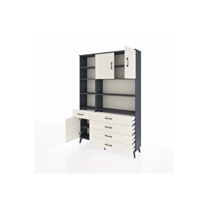 Arges Gardrop 9 Raflı 5 Çekmeceli 3 Kapaklı 132x30x195 Antrasit-aytaşı