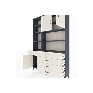 Arges Gardrop 9 Raflı 5 Çekmeceli 3 Kapaklı 132x30x195 Antrasit-aytaşı