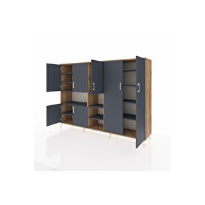 Hyperion Dolap 13 Raflı 7 Kapaklı 220x44x163 Çam-antrasit