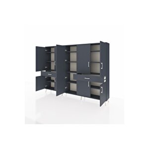 Arges Dolap 12 Raflı 2 Çekmeceli 8 Kapaklı 220x30x163 Antrasit-antrasit