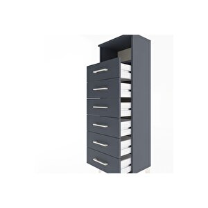 Arges Dolap Tek Raflı 6 Çekmeceli 44x30x134 Antrasit-antrasit
