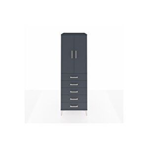 Kronos Dolap Tek Raflı 5 Çekmeceli Tek Askılı 60x59x182 Antrasit-antrasit