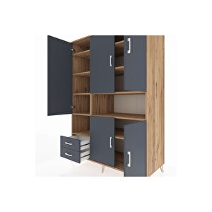 Kronos Dolap 10 Raflı 2 Çekmeceli 5 Kapaklı 132x59x195 Çam-antrasit/antrasit