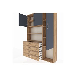 Arges Dolap 8 Raflı 4 Çekmeceli 3 Kapaklı 132x30x195 Çam-antrasit/çam