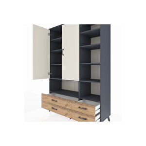 Hyperion Dolap 10 Raflı 4 Çekmeceli 2 Kapaklı 132x44x195 Antrasit-aytaşı/çam