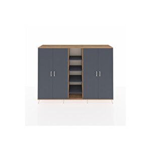 Hyperion Dolap 12 Raflı 4 Kapaklı 220x44x163 Çam-antrasit