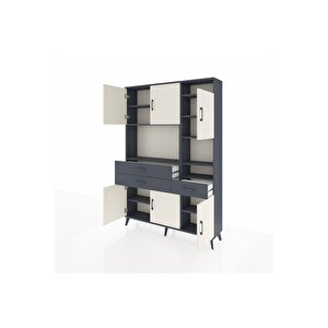 Arges Dolap 10 Raflı 3 Çekmeceli 6 Kapaklı 132x30x195 Antrasit-aytaşı/antrasit