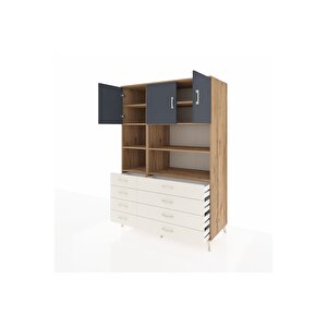 Kronos Dolap 8 Raflı 8 Çekmeceli 3 Kapaklı 132x59x195 Çam-antrasit/aytaşı