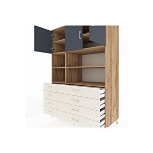 Kronos Dolap 8 Raflı 8 Çekmeceli 3 Kapaklı 132x59x195 Çam-antrasit/aytaşı