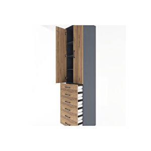 Hyperion Dolap 4 Raflı 6 Çekmeceli 2 Kapaklı 60x44x243 Antrasit-çam