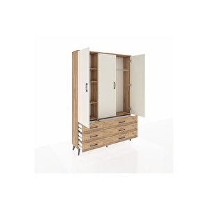 Arges Dolap 5 Raflı 6 Çekmeceli Tek Askılı 132x30x195 Çam-aytaşı/çam