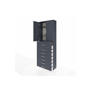 Arges Dolap 3 Raflı 7 Çekmeceli 2 Kapaklı 88x30x243 Antrasit-antrasit