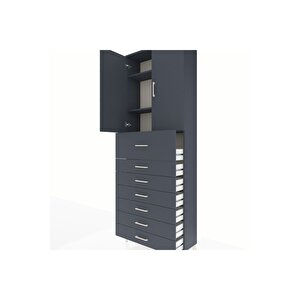 Arges Dolap 3 Raflı 7 Çekmeceli 2 Kapaklı 88x30x243 Antrasit-antrasit