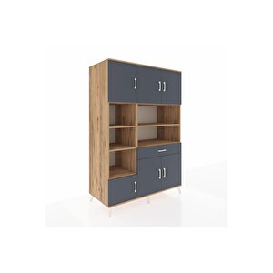 Kronos Dolap 10 Raflı Tek Çekmeceli 6 Kapaklı 132x59x195 Çam-antrasit/antrasit