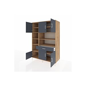 Kronos Dolap 10 Raflı Tek Çekmeceli 6 Kapaklı 132x59x195 Çam-antrasit/antrasit