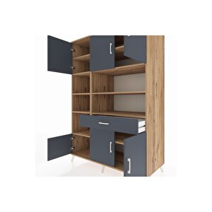 Kronos Dolap 10 Raflı Tek Çekmeceli 6 Kapaklı 132x59x195 Çam-antrasit/antrasit