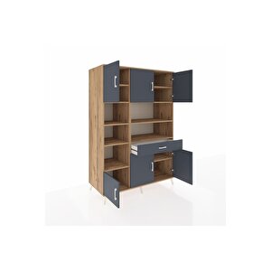 Kronos Dolap 10 Raflı Tek Çekmeceli 6 Kapaklı 132x59x195 Çam-antrasit/antrasit