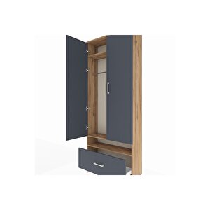 Arges Dolap 3 Raflı Tek Çekmeceli Tek Askılı 88x30x221 Çam-antrasit