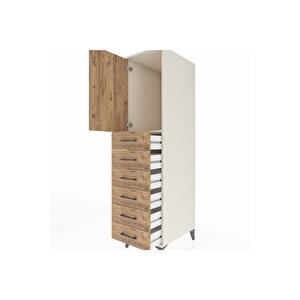Kronos Dolap Tek Raflı 6 Çekmeceli Tek Kapaklı 44x59x182 Aytaşı-çam