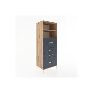 Hyperion Dolap 2 Raflı 4 Çekmeceli 60x44x163 Çam-antrasit