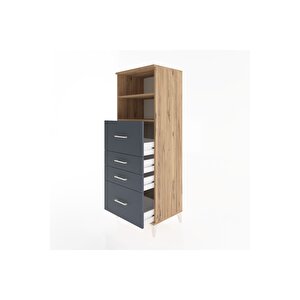 Hyperion Dolap 2 Raflı 4 Çekmeceli 60x44x163 Çam-antrasit