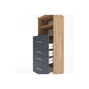 Hyperion Dolap 2 Raflı 4 Çekmeceli 60x44x163 Çam-antrasit