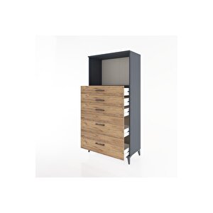 Hyperion Dolap Tek Raflı 5 Çekmeceli 88x44x182 Antrasit-çam