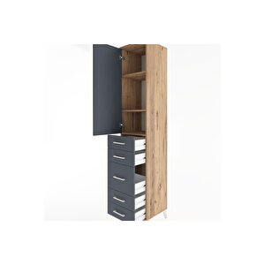 Hyperion Dolap 3 Raflı 5 Çekmeceli Tek Kapaklı 44x44x221 Çam-antrasit