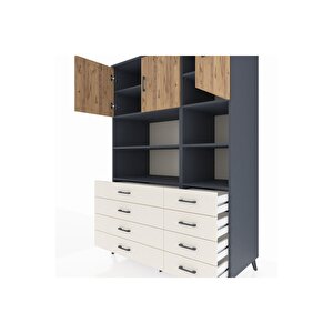 Kronos Dolap 8 Raflı 8 Çekmeceli 3 Kapaklı 132x59x195 Antrasit-çam/aytaşı