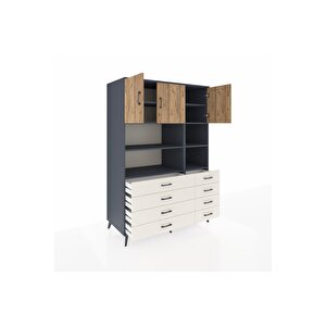 Kronos Dolap 8 Raflı 8 Çekmeceli 3 Kapaklı 132x59x195 Antrasit-çam/aytaşı